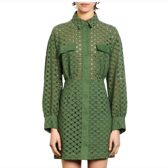 Sandro Dresses & Skirts - Sandro Paris Shera English Lace Eyelet Cotton Shirt Mini Dress Sz M Green